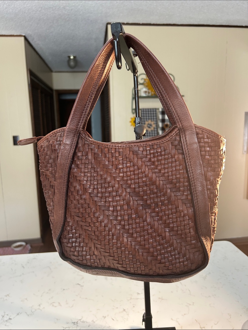 Brown Woven Leather Tote Bag